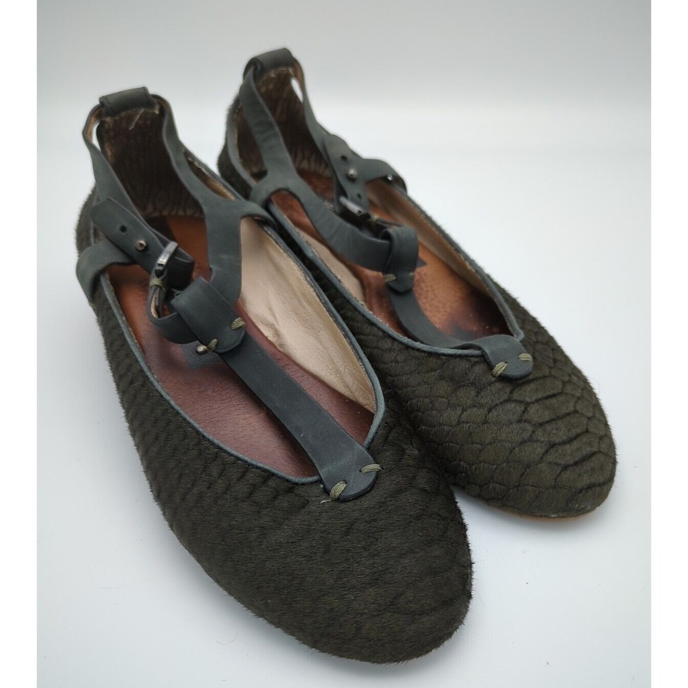 Anthropologie Matt Bernson Calf Hair Flats Womens 7.5 Black Textured Geometric - Picture 13 of 16